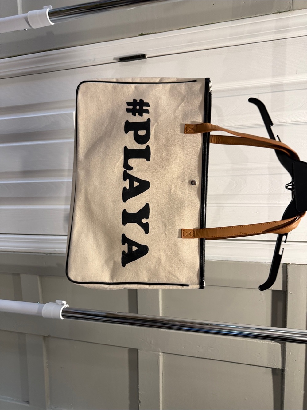 Canvas Tote Bag #PLAYA in Cream with Tan Straps